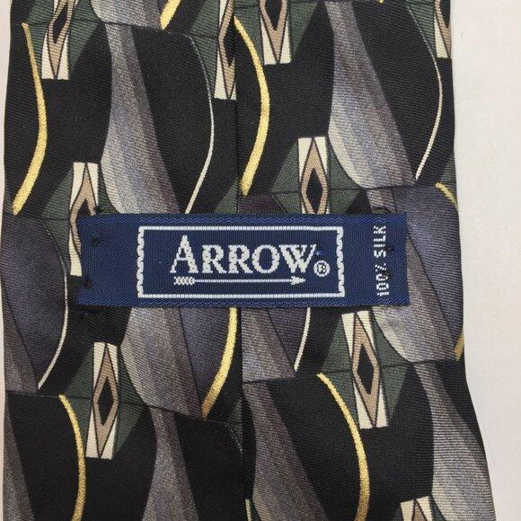 Arrow Mens 100% Silk Tie Necktie Geometric Gray Black Yellow Blue Office Church - Picture 5 of 7